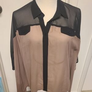 Bisou Bisou sheer dolman sleeve blouse L